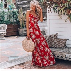Bloom On Rust Red Floral Print Maxi Dress